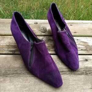 Vintage Purple Shoes Size 7 8 Louis Heels Faux Suede Pointy Punk Rock Goth